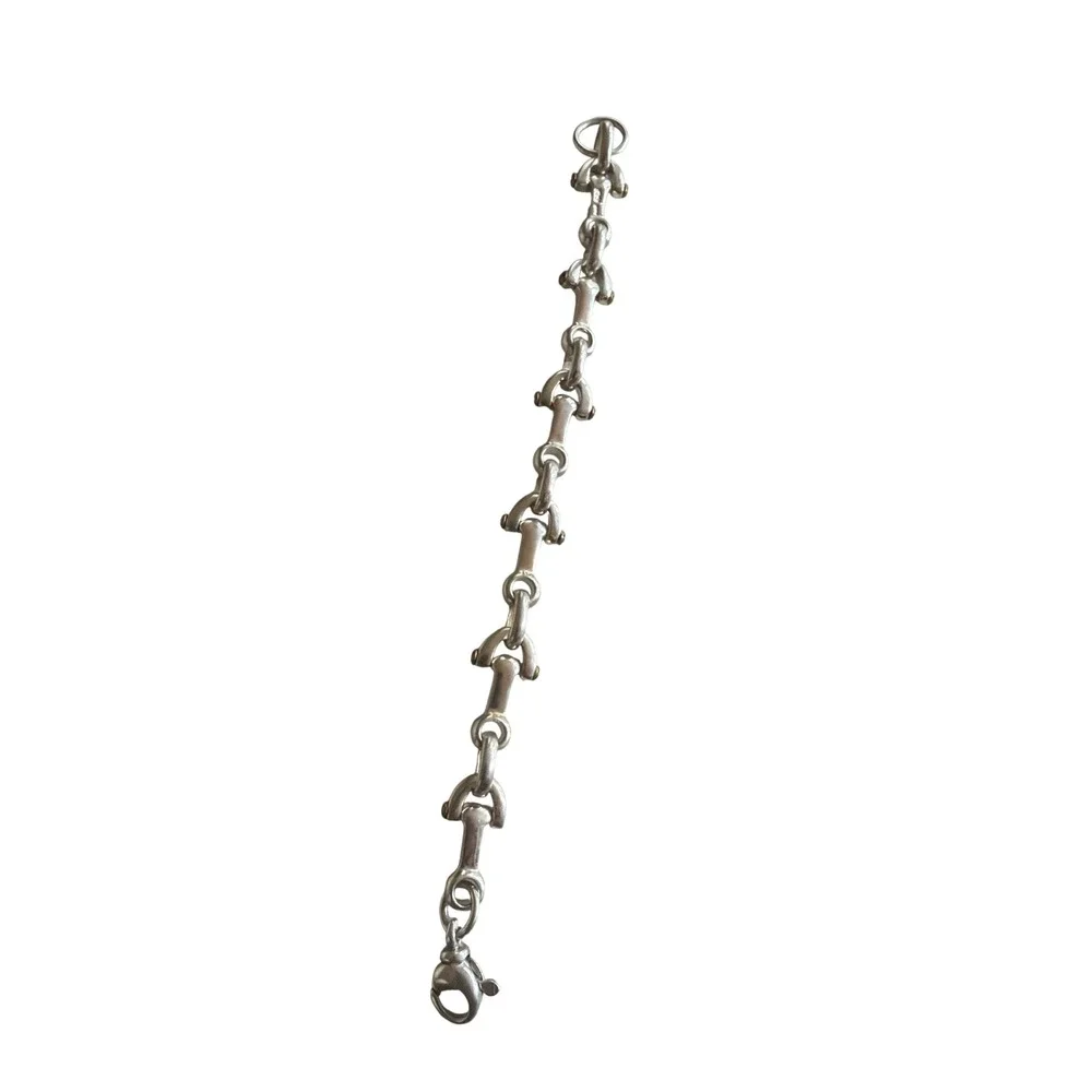 925 Sterling Silver Link Bracelet Silver Bone Bar Equestrian Screw Accent 7 in